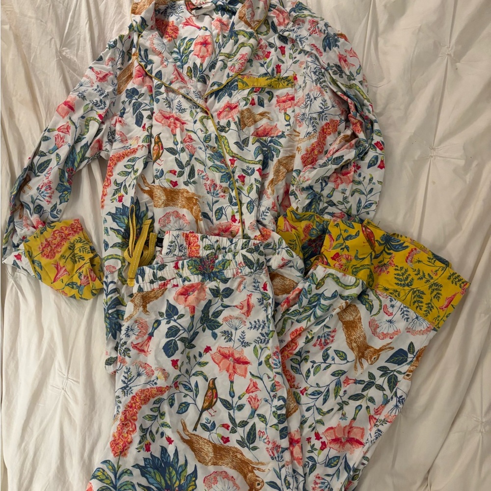 Anthropologie Multicolor Floral & Animal Print Flannel Pajamas